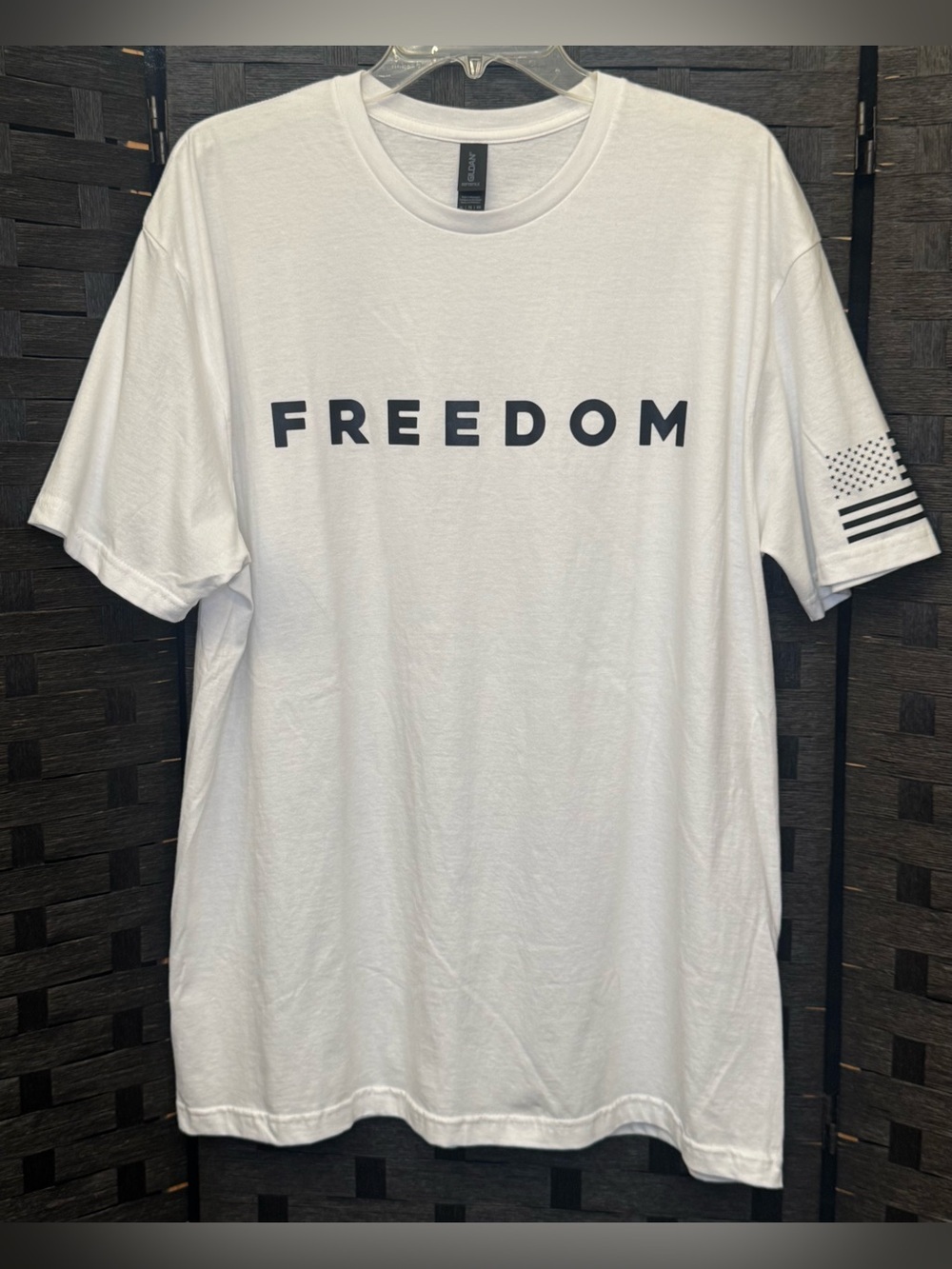 Gildan White 'FREEDOM' Graphic Tee with Sleeve Flag